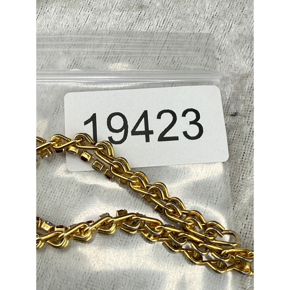 Gold Tone Rhinestone Bracelet Red White‎ 7" - Picture 8 of 8